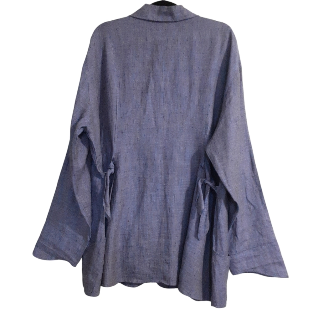 Flax Women's Purple/Teal Linen Blend Button-Up Artist Jacket - Picture 2 of 6